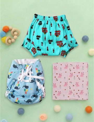 Dipe & Wipe | Ocean Whales + Bunny Blush (3-Piece Set)