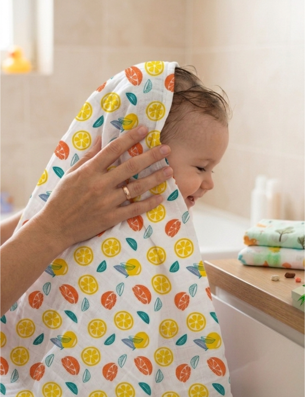 Muslin Towel | White Dino & Lime Yellow
